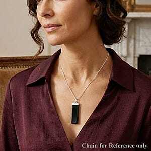 Black Onyx 36.00 ctw Rectangle Pendant in Silvertone with Stainless Steel Necklace 20 Inches