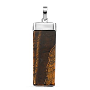 Tiger's Eye 36.00 ctw Rectangle Pendant in Silvertone with Stainless Steel Necklace 20 Inches
