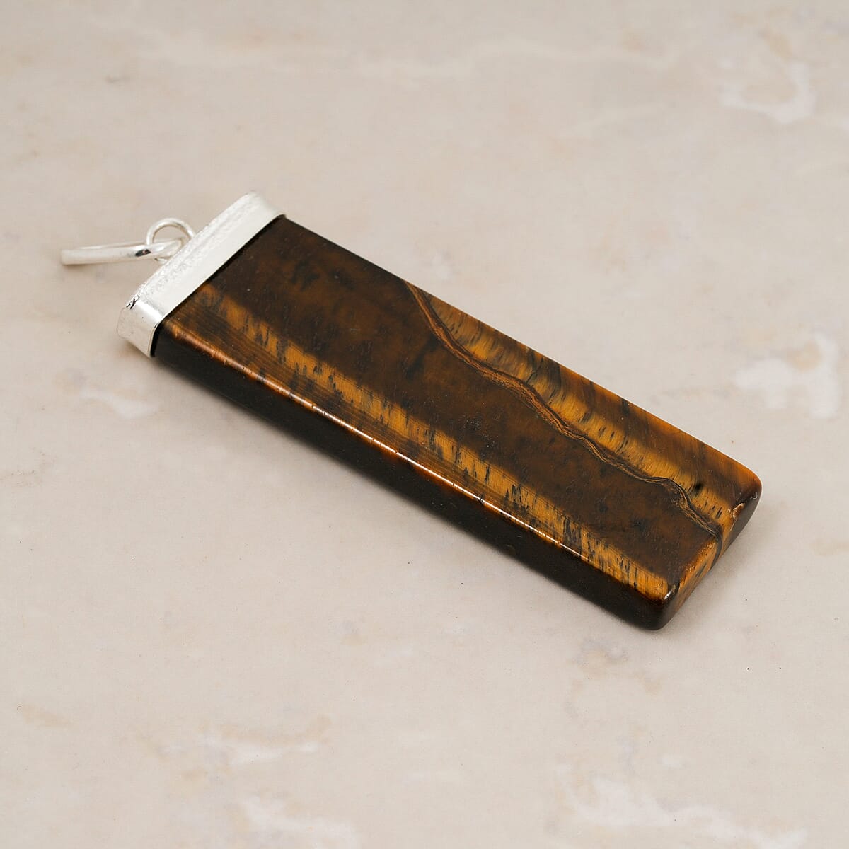 Tiger's Eye 36.00 ctw Rectangle Pendant in Silvertone with Stainless Steel Necklace 20 Inches image number 1