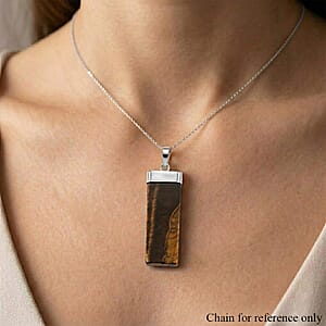 Tiger's Eye 36.00 ctw Rectangle Pendant in Silvertone with Stainless Steel Necklace 20 Inches