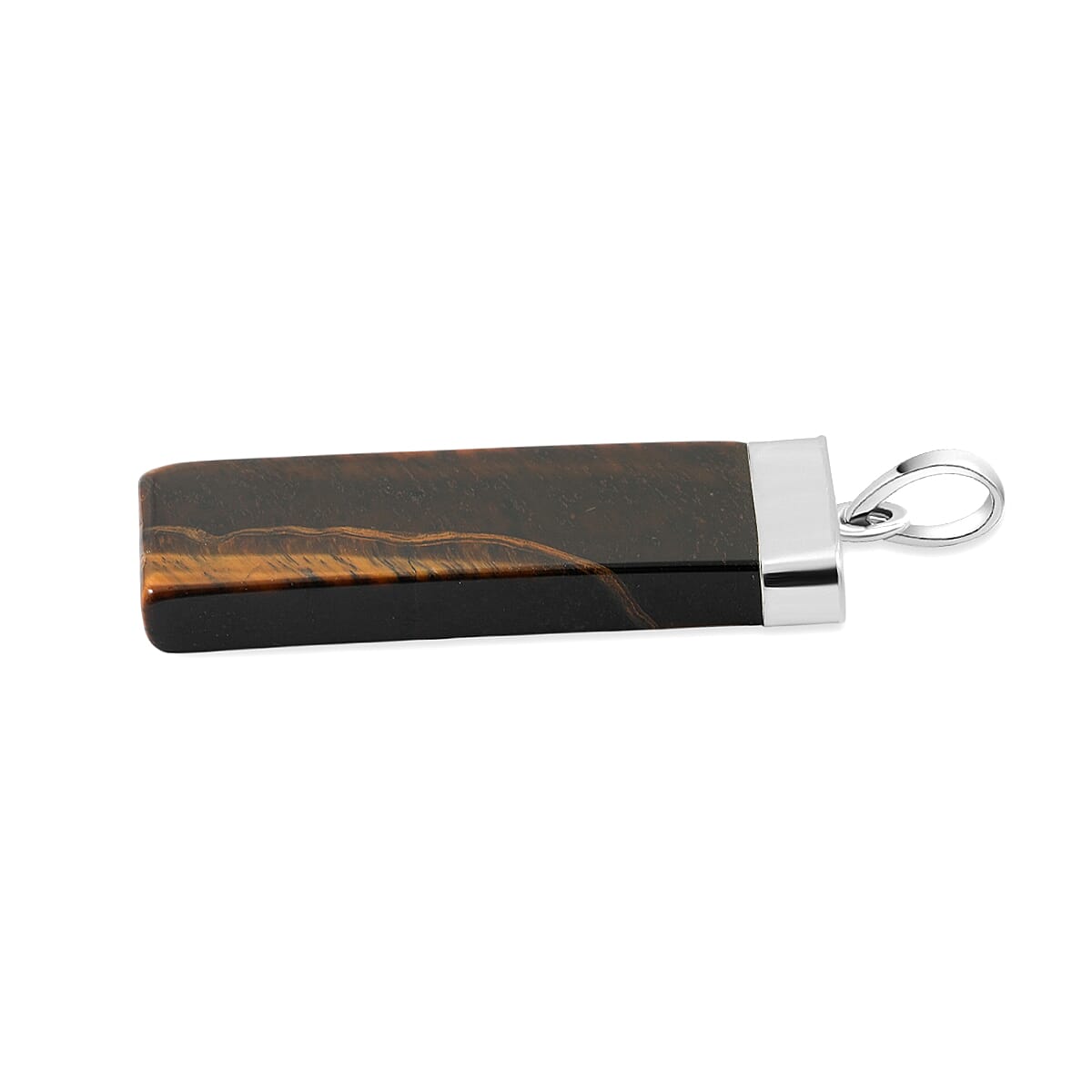 Tiger's Eye 36.00 ctw Rectangle Pendant in Silvertone with Stainless Steel Necklace 20 Inches image number 3