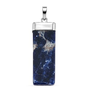 Sodalite 36.00 ctw Rectangle Pendant in Silvertone with Stainless Steel Necklace 20 Inches