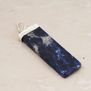 Sodalite 36.00 ctw Rectangle Pendant in Silvertone with Stainless Steel Necklace 20 Inches