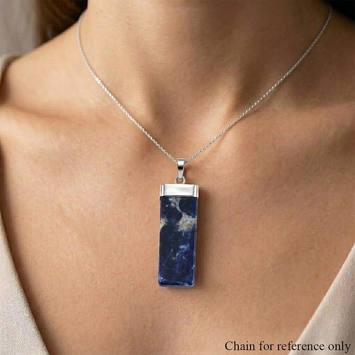 Sodalite 36.00 ctw Rectangle Pendant in Silvertone with Stainless Steel Necklace 20 Inches image number 2
