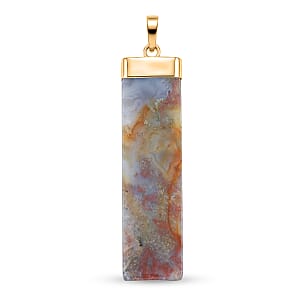 Indian Agate 36.00 ctw Rectangle Pendant in Goldtone with Stainless Steel Necklace 20 Inches