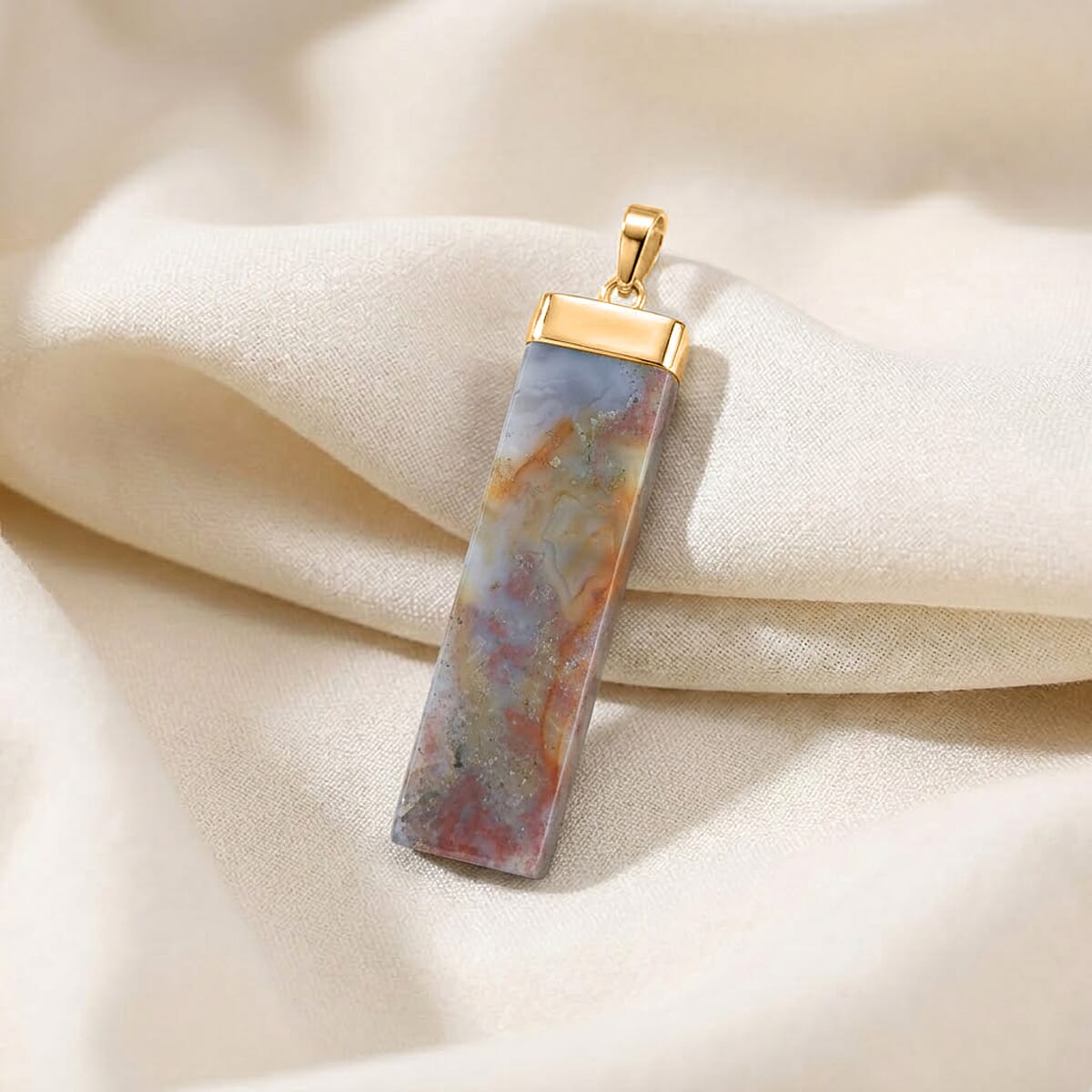 Indian Agate 36.00 ctw Rectangle Pendant in Goldtone with Stainless Steel Necklace 20 Inches image number 1