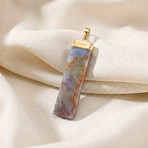 Indian Agate 36.00 ctw Rectangle Pendant in Goldtone with Stainless Steel Necklace 20 Inches