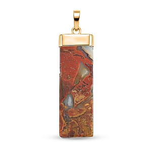 Red Agate 36.00 ctw Rectangle Pendant in Goldtone with Stainless Steel Necklace 20 Inches