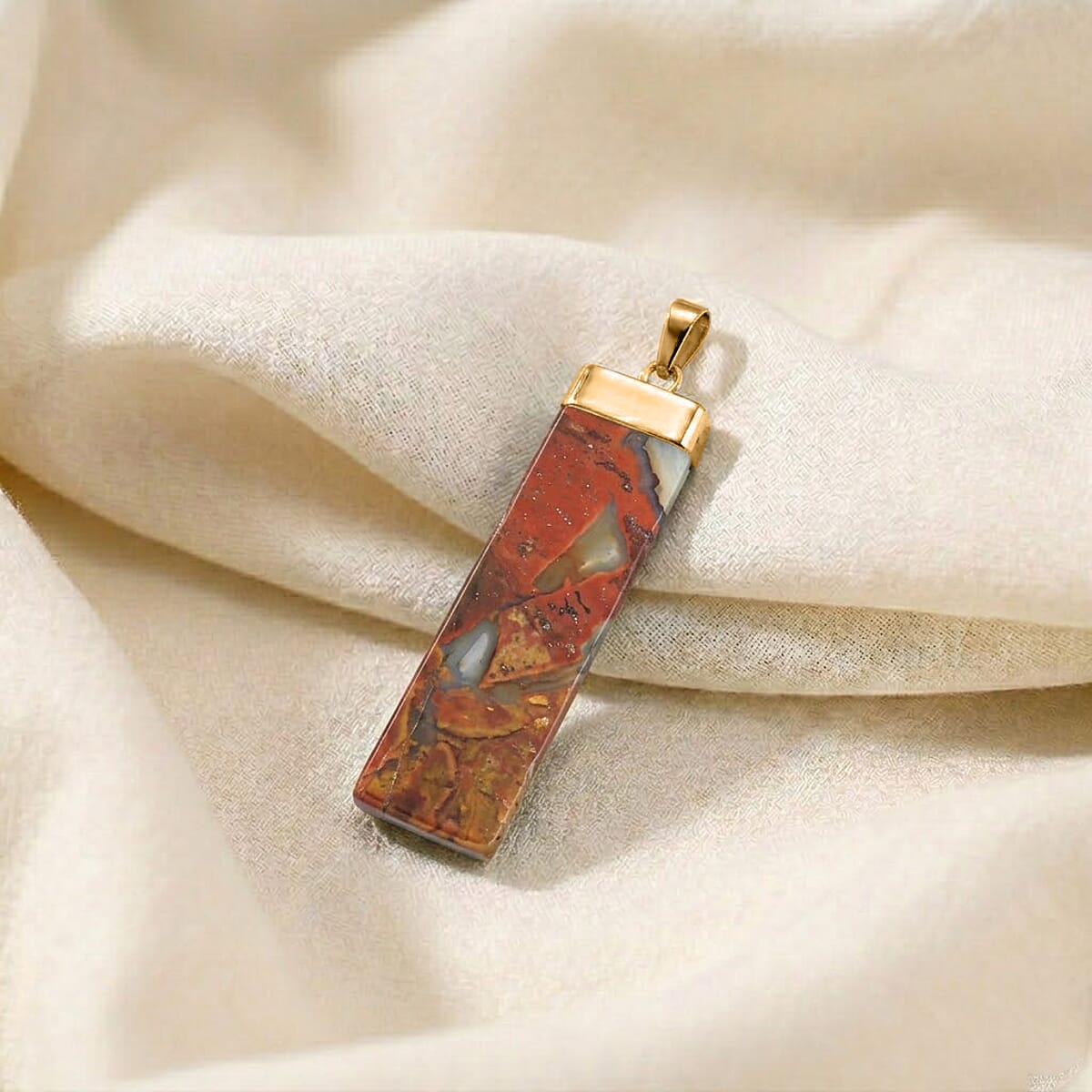 Red Agate 36.00 ctw Rectangle Pendant in Goldtone with Stainless Steel Necklace 20 Inches image number 1