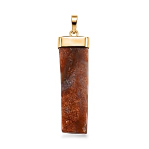 Red Drusy Agate 36.00 ctw Rectangle Pendant in Goldtone with Stainless Steel Necklace 20 Inches
