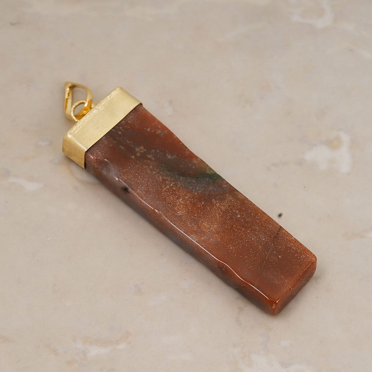 Red Drusy Agate 36.00 ctw Rectangle Pendant in Goldtone with Stainless Steel Necklace 20 Inches image number 1