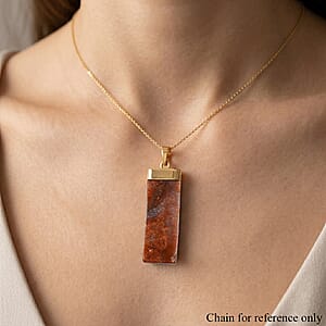 Red Drusy Agate 36.00 ctw Rectangle Pendant in Goldtone with Stainless Steel Necklace 20 Inches
