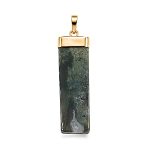 Moss Agate 36.00 ctw Rectangle Pendant in Goldtone with Stainless Steel Necklace 20 Inches