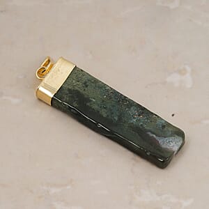 Moss Agate 36.00 ctw Rectangle Pendant in Goldtone with Stainless Steel Necklace 20 Inches