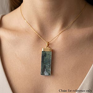 Moss Agate 36.00 ctw Rectangle Pendant in Goldtone with Stainless Steel Necklace 20 Inches