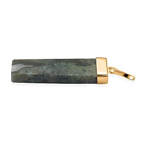 Moss Agate 36.00 ctw Rectangle Pendant in Goldtone with Stainless Steel Necklace 20 Inches