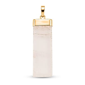 Rose Quartz 36.00 ctw Rectangle Pendant in Goldtone with Stainless Steel Necklace 20 Inches