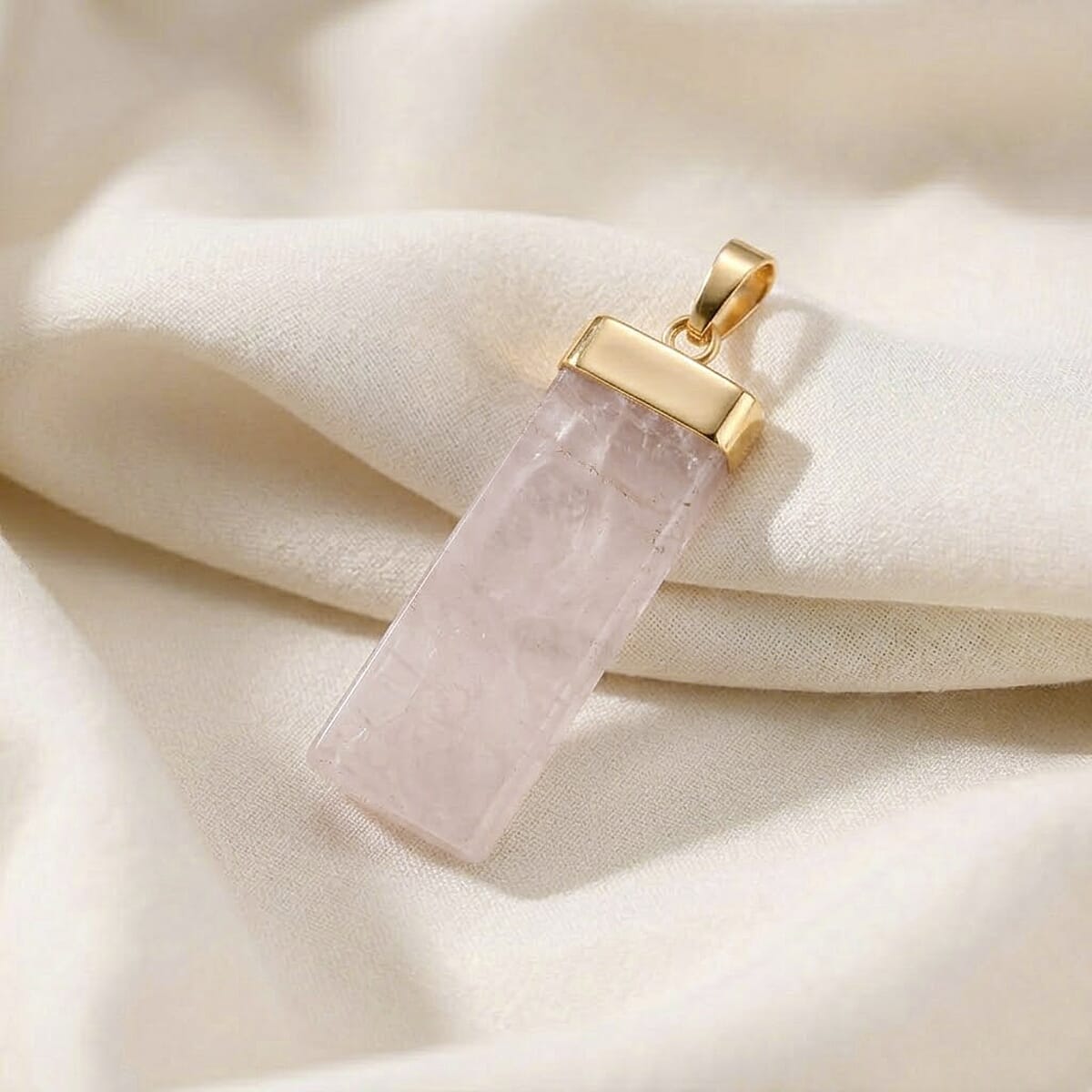 Rose Quartz 36.00 ctw Rectangle Pendant in Goldtone with Stainless Steel Necklace 20 Inches image number 1