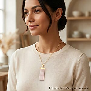 Rose Quartz 36.00 ctw Rectangle Pendant in Goldtone with Stainless Steel Necklace 20 Inches