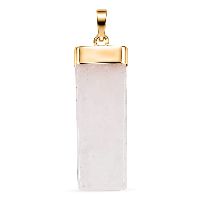 White Quartz 36.00 ctw Rectangle Pendant in Goldtone with Stainless Steel Necklace 20 Inches