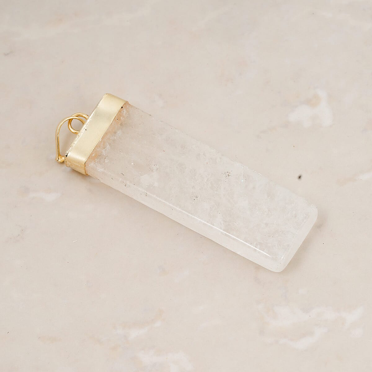 White Quartz 36.00 ctw Rectangle Pendant in Goldtone with Stainless Steel Necklace 20 Inches image number 1