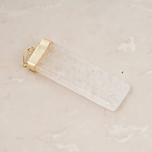 White Quartz 36.00 ctw Rectangle Pendant in Goldtone with Stainless Steel Necklace 20 Inches