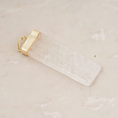 White Quartz 36.00 ctw Rectangle Pendant in Goldtone with Stainless Steel Necklace 20 Inches
