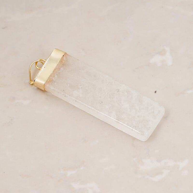 White Quartz 36.00 ctw Rectangle Pendant in Goldtone with Stainless Steel Necklace 20 Inches