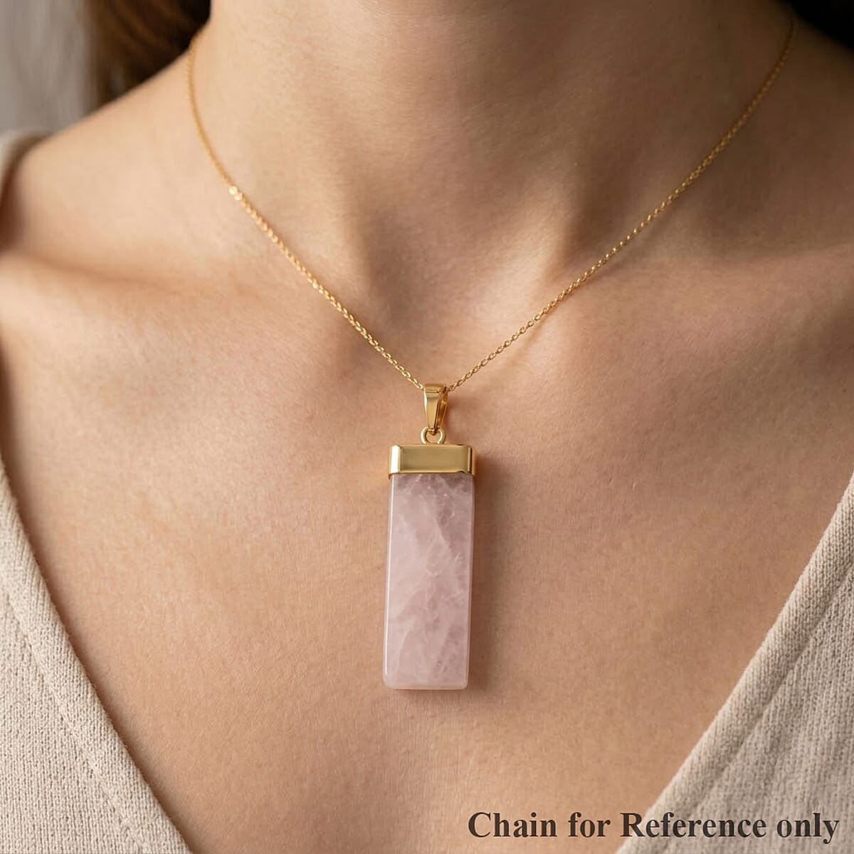 White Quartz 36.00 ctw Rectangle Pendant in Goldtone with Stainless Steel Necklace 20 Inches image number 2