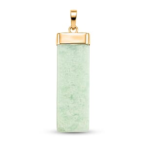 Green Jade 36.00 ctw Rectangle Pendant in Goldtone with Stainless Steel Necklace 20 Inches