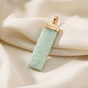Green Jade 36.00 ctw Rectangle Pendant in Goldtone with Stainless Steel Necklace 20 Inches