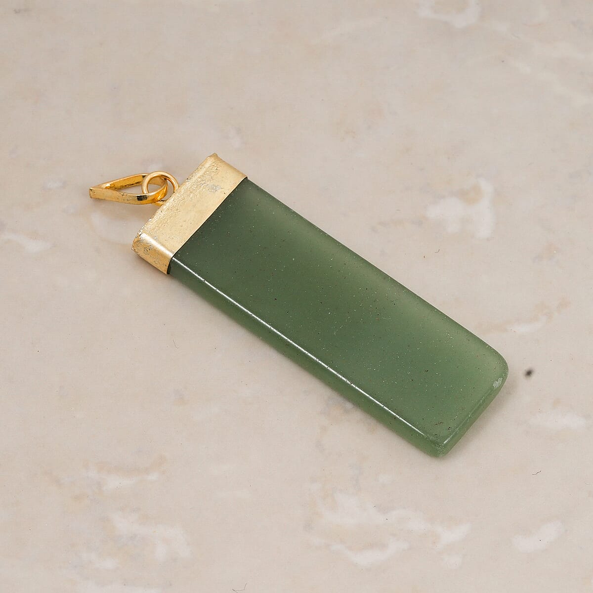 Green Aventurine 36.00 ctw Rectangle Pendant in Goldtone with Stainless Steel Necklace 20 Inches image number 1