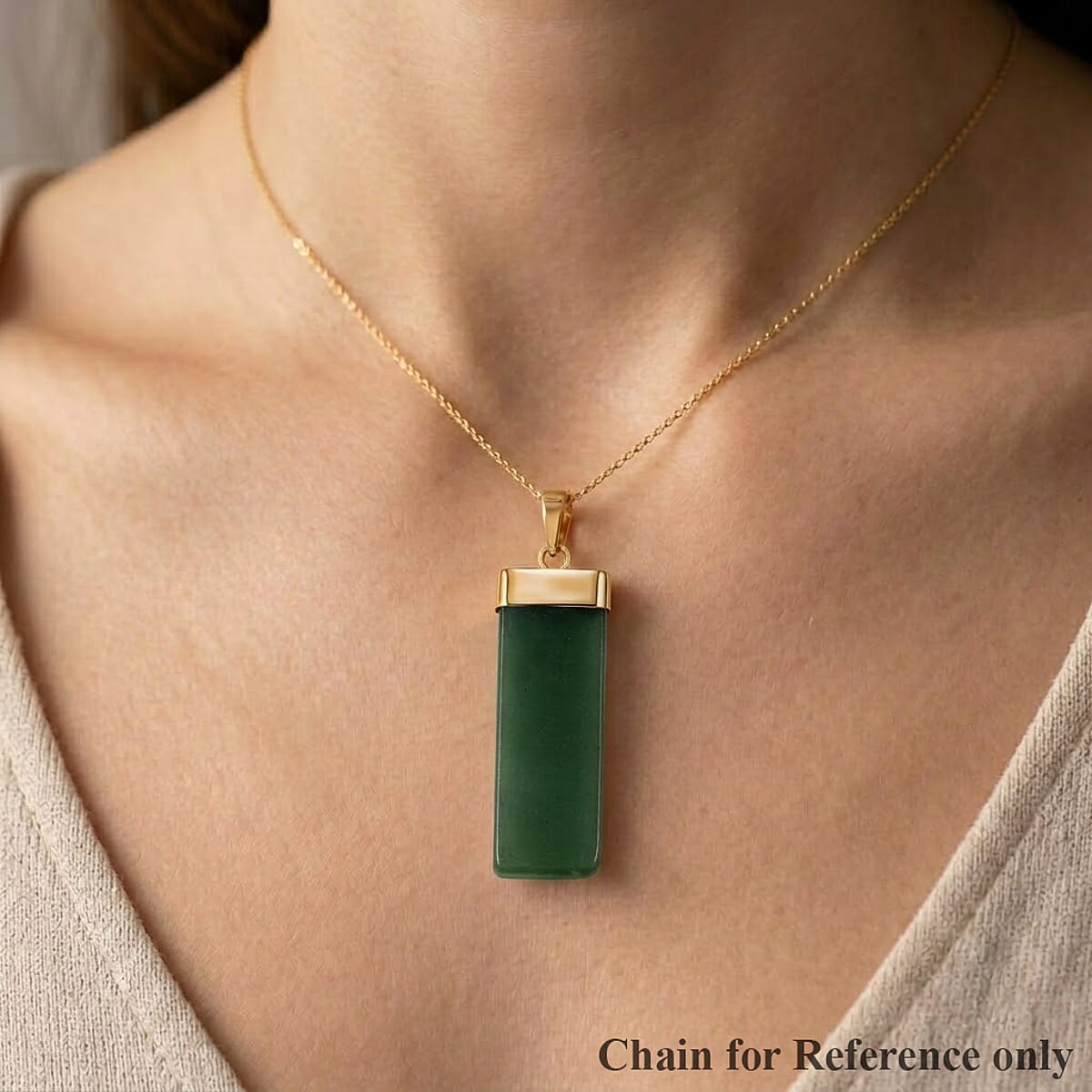 Green Aventurine 36.00 ctw Rectangle Pendant in Goldtone with Stainless Steel Necklace 20 Inches image number 2