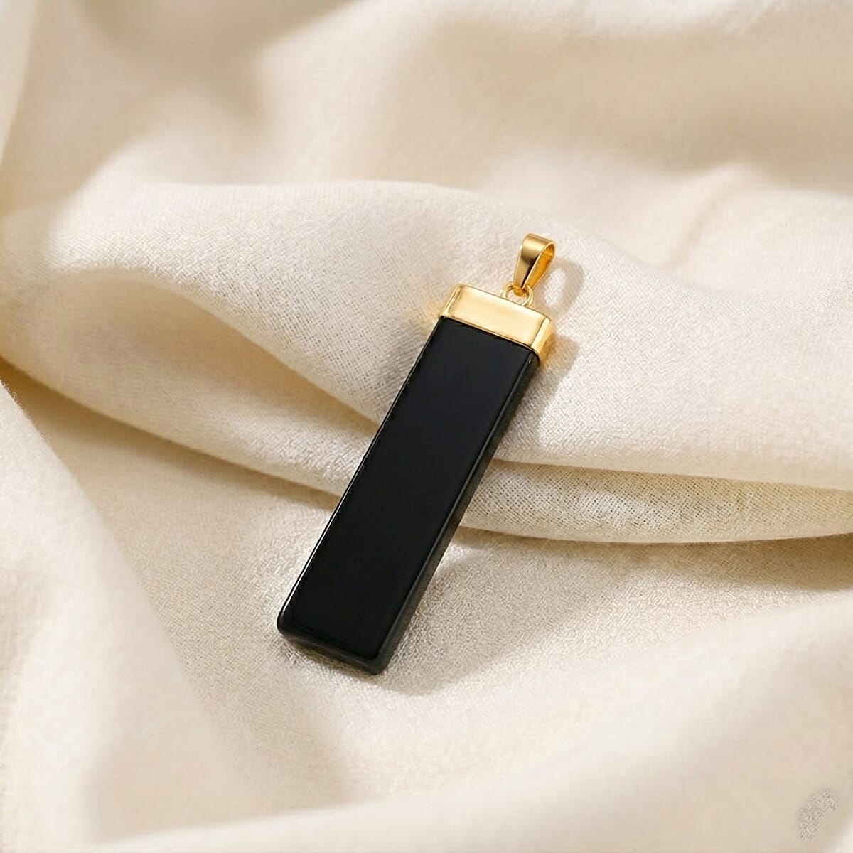 Black Onyx 36.00 ctw Rectangle Pendant in Goldtone with Stainless Steel Necklace 20 Inches image number 1