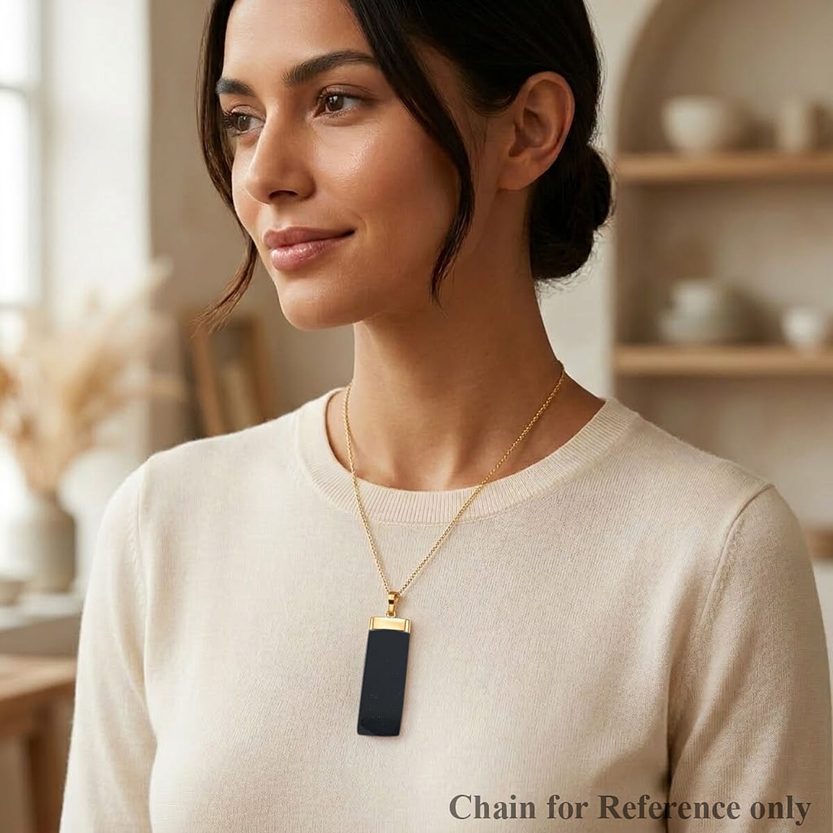 Black Onyx 36.00 ctw Rectangle Pendant in Goldtone with Stainless Steel Necklace 20 Inches image number 2