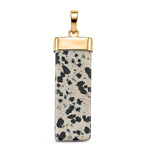 Dalmation Jasper 36.00 ctw Rectangle Pendant in Goldtone with Stainless Steel Necklace 20 Inches