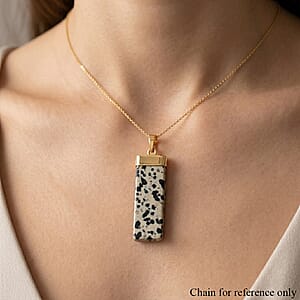 Dalmation Jasper 36.00 ctw Rectangle Pendant in Goldtone with Stainless Steel Necklace 20 Inches