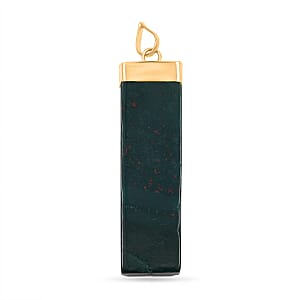 Green Jasper 36.00 ctw Rectangle Pendant in Goldtone with Stainless Steel Necklace 20 Inches