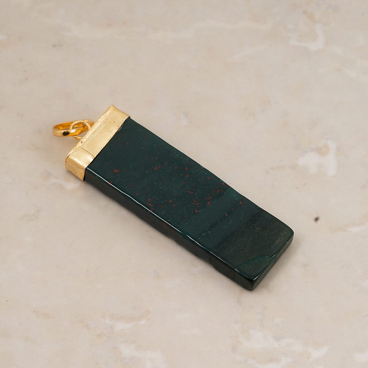 Green Jasper 36.00 ctw Rectangle Pendant in Goldtone with Stainless Steel Necklace 20 Inches image number 1