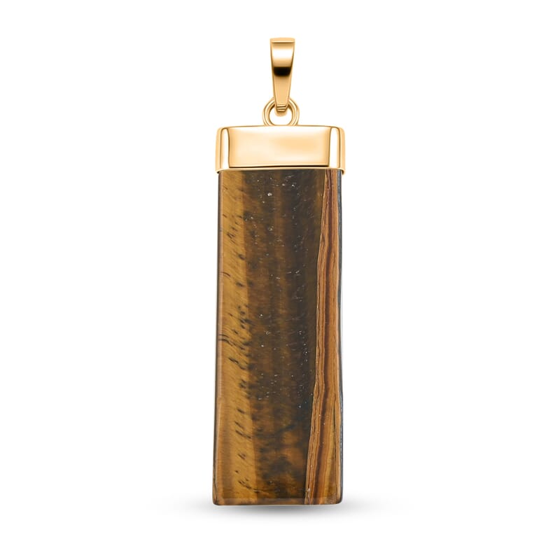 Tiger's Eye 36.00 ctw Rectangle Pendant in Goldtone with Stainless Steel Necklace 20 Inches