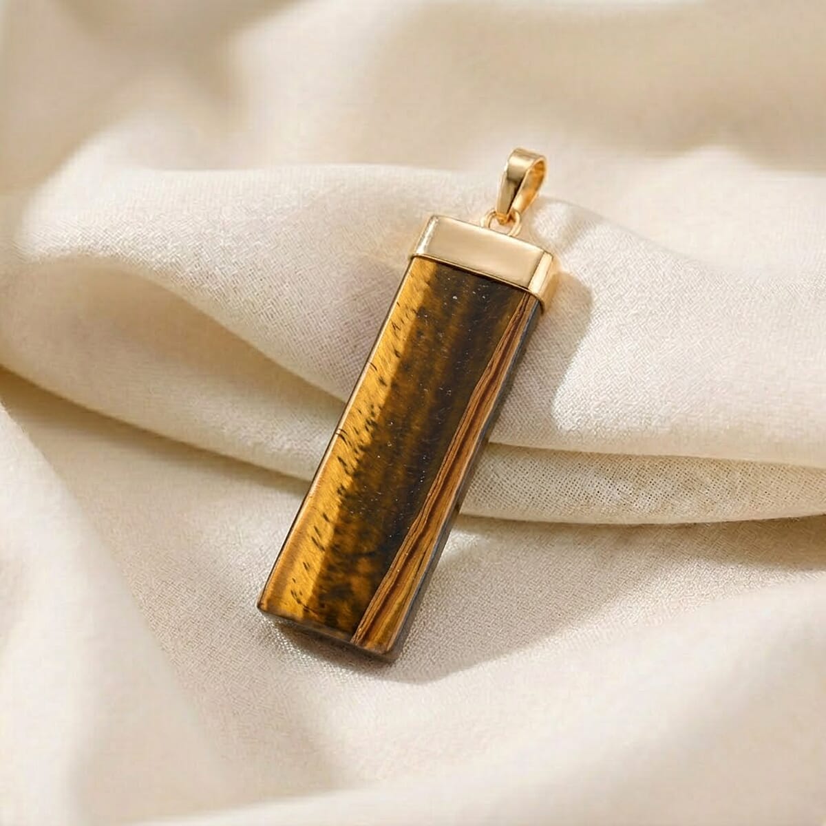 Tiger's Eye 36.00 ctw Rectangle Pendant in Goldtone with Stainless Steel Necklace 20 Inches image number 1