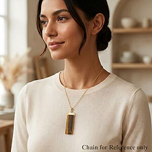Tiger's Eye 36.00 ctw Rectangle Pendant in Goldtone with Stainless Steel Necklace 20 Inches