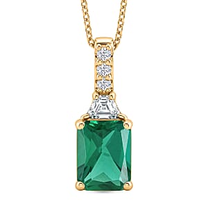 D'Joy Lab Grown Emerald and Moissanite Pendant Necklace in Rhodium Over Sterling Silver 20 Inches 2.80 ctw