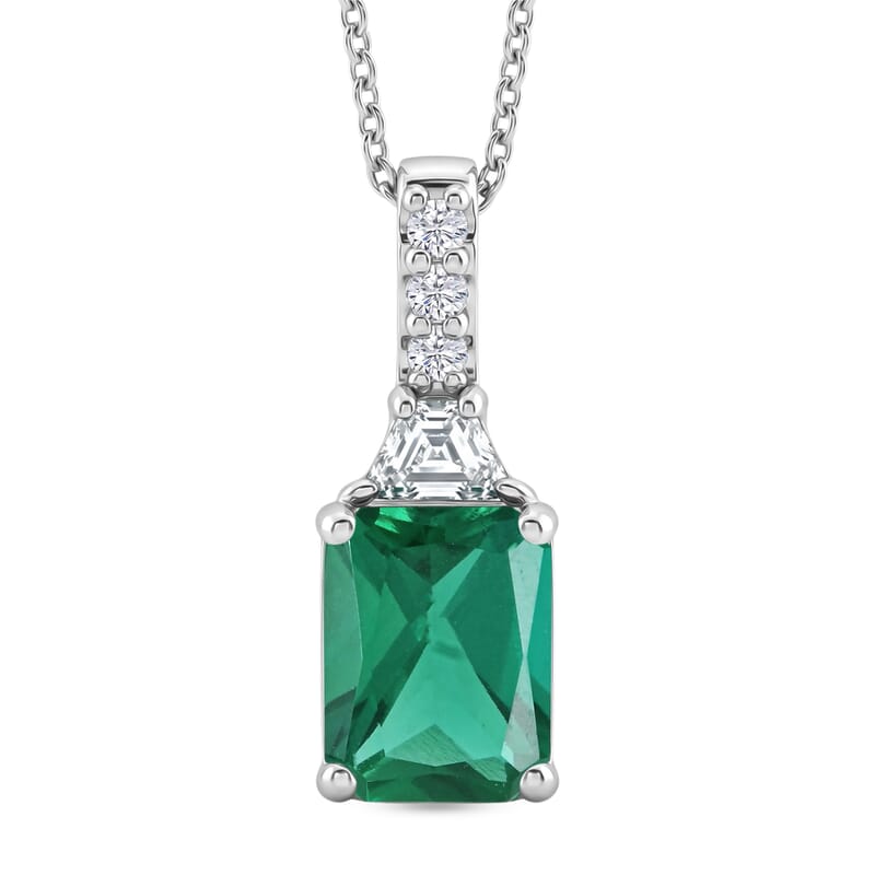 D'Joy Lab Grown Emerald and Moissanite 2.80 ctw Pendant Necklace in Rhodium Over Sterling Silver 20 Inches