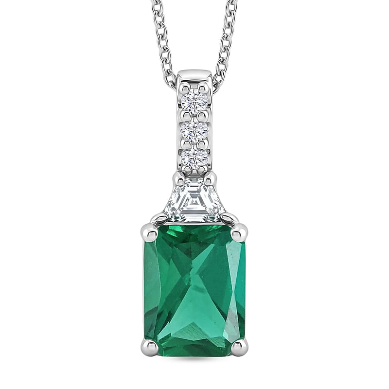 D'Joy Lab Grown Emerald and Moissanite 2.80 ctw Pendant Necklace in Rhodium Over Sterling Silver 20 Inches