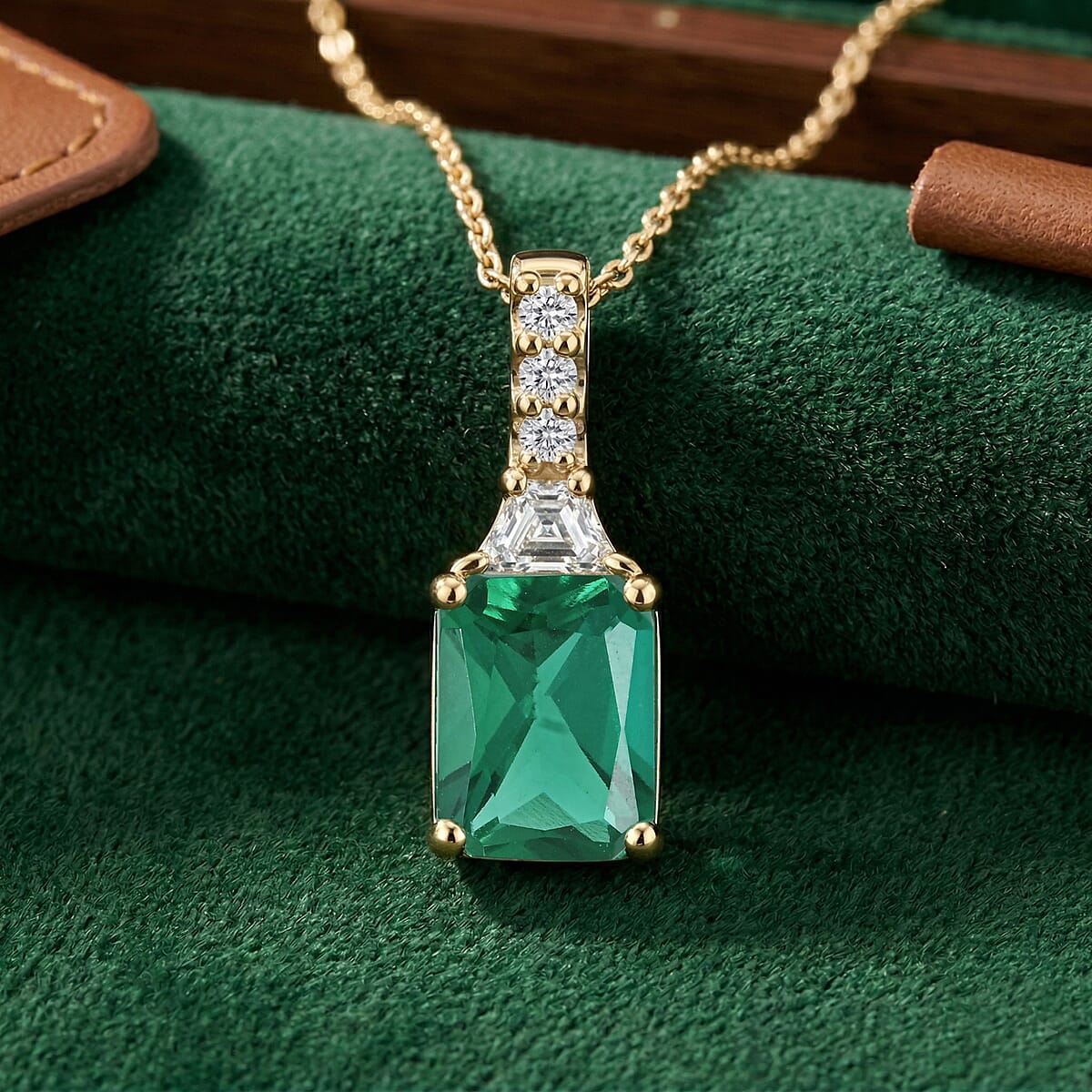 D'Joy Lab Grown Emerald and Moissanite 2.80 ctw Pendant Necklace in Rhodium Over Sterling Silver 20 Inches image number 1