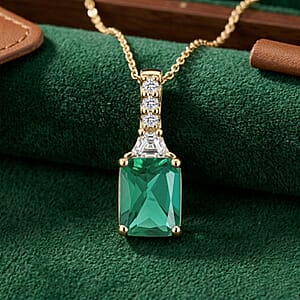 D'Joy Lab Grown Emerald and Moissanite Pendant Necklace in Rhodium Over Sterling Silver 20 Inches 2.80 ctw