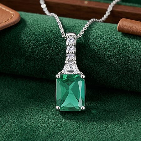 Lab Grown Emerald / Rhodium Over Sterling Silver - Product card gallery slide 2 (10176740950329)