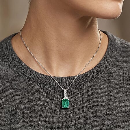 Lab Grown Emerald / Rhodium Over Sterling Silver - Product card gallery slide 3 (10176740950329)