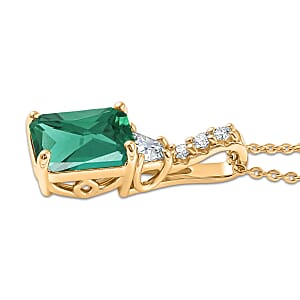 D'Joy Lab Grown Emerald and Moissanite Pendant Necklace in Rhodium Over Sterling Silver 20 Inches 2.80 ctw